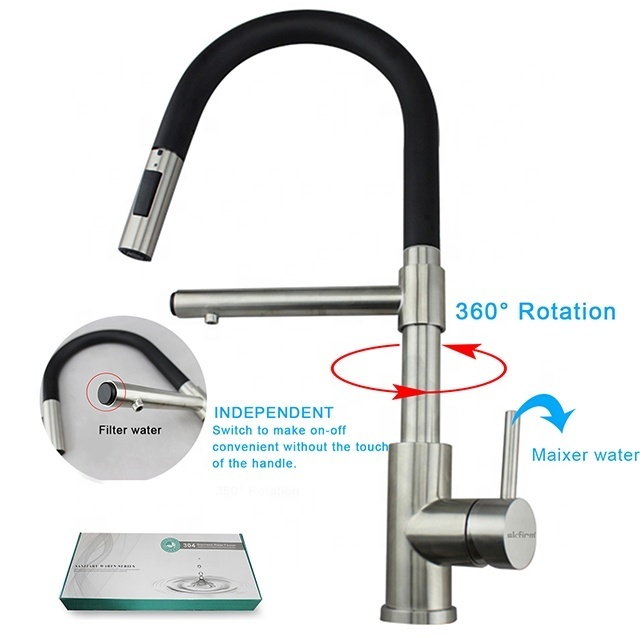 Single Handle Sink Mixer Tap SUS304 Pull Out Kitchen Faucet Brushed Kitchen Faucet Pull Down Water Tap