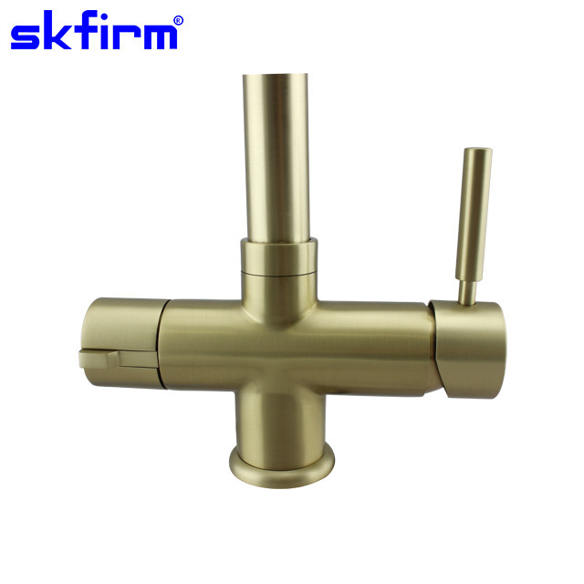 Kitchen Faucet 3 Way Brush Gold Kitchen Faucet Swan Boiling and Chilled Water Tap