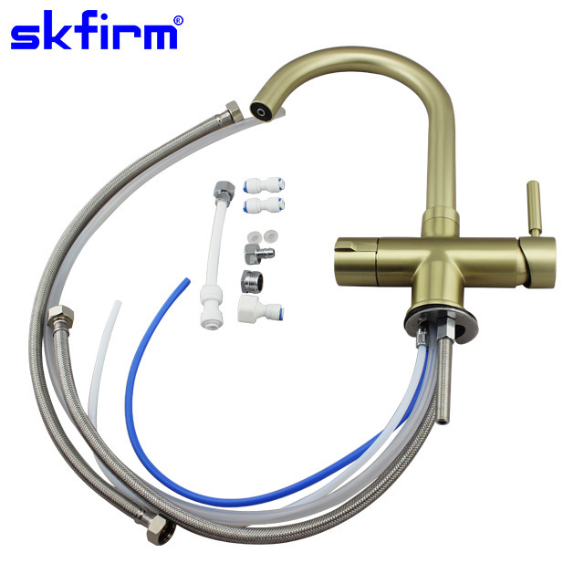 Kitchen Faucet 3 Way Brush Gold Kitchen Faucet Swan Boiling and Chilled Water Tap