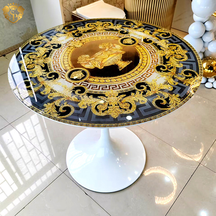 Retro modern Italian design coffee table stainless steel base luxury gold round small side coffee table for cafe living room