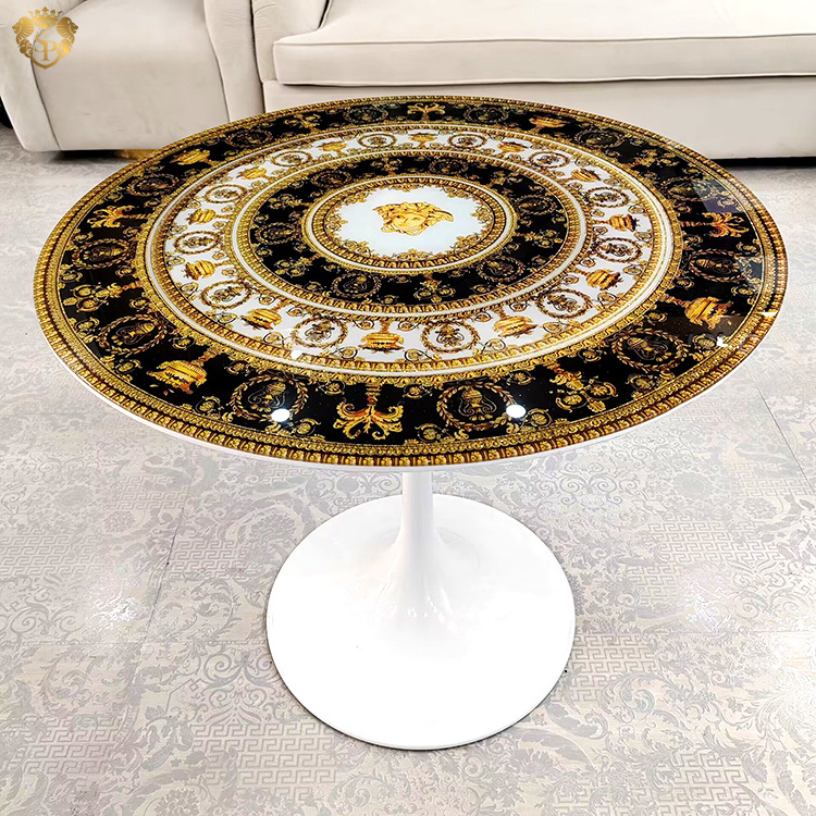 Retro modern Italian design coffee table stainless steel base luxury gold round small side coffee table for cafe living room