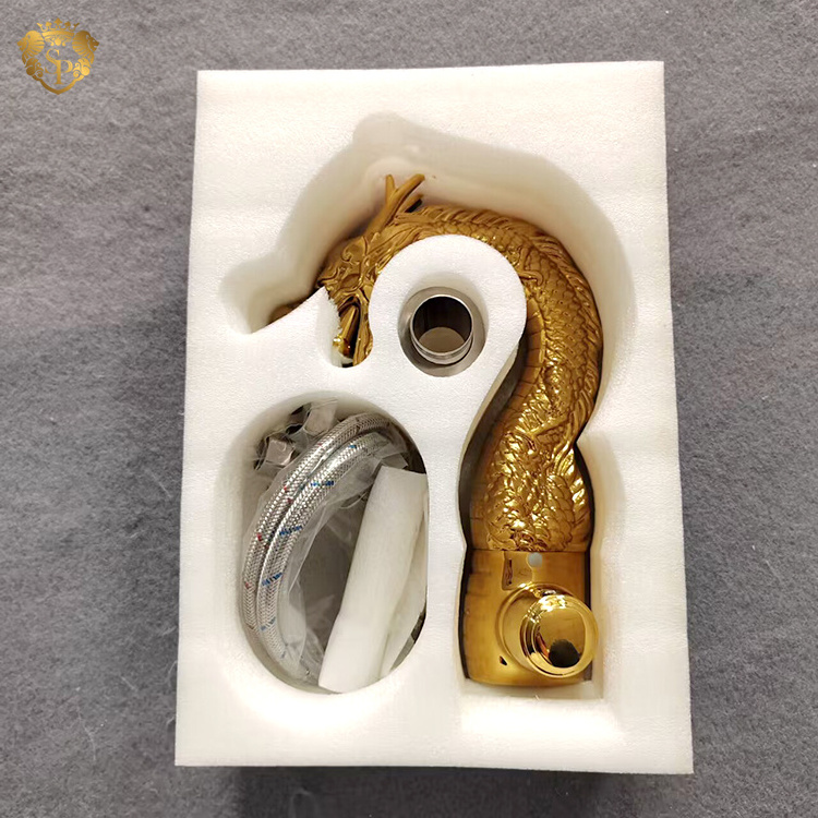 Hotel gold hot and cold water taps countertop design dragon animal brass bathroom faucets single handle antique basin faucets