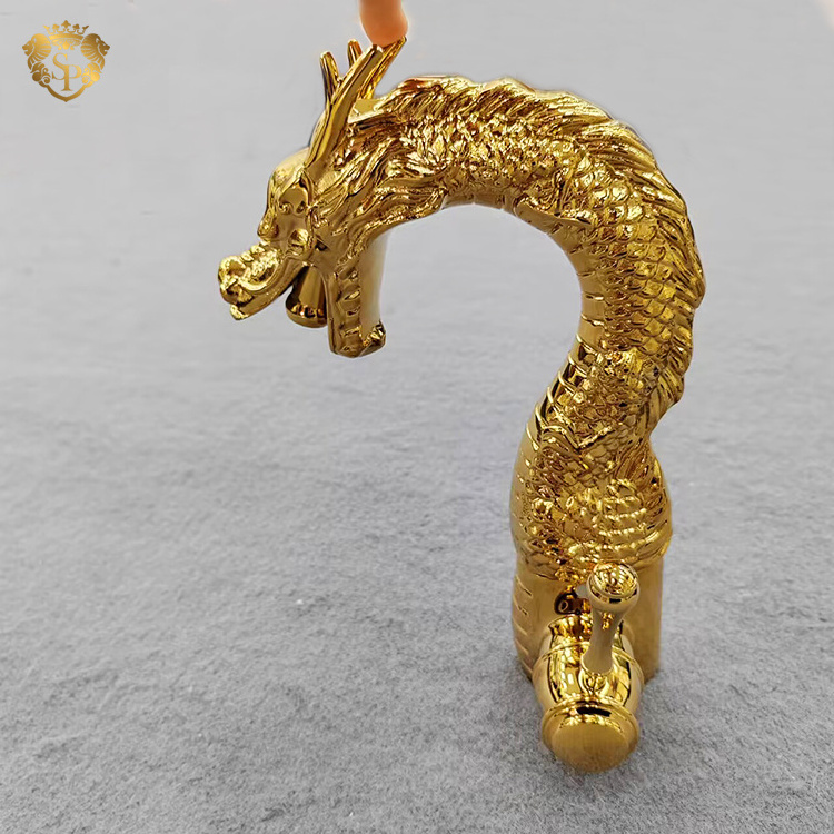 Hotel gold hot and cold water taps countertop design dragon animal brass bathroom faucets single handle antique basin faucets