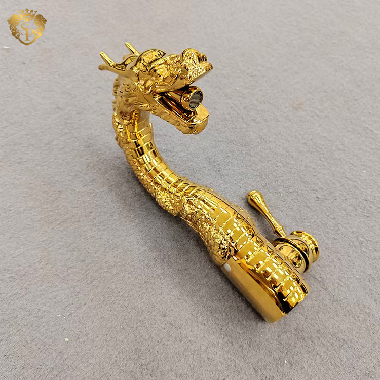 Hotel gold hot and cold water taps countertop design dragon animal brass bathroom faucets single handle antique basin faucets