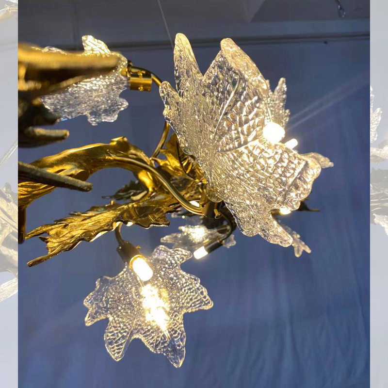 Decorative lighting fixture modern design hand blown glass art nouveau creative dragon metal leaf gold and crystal chandelier