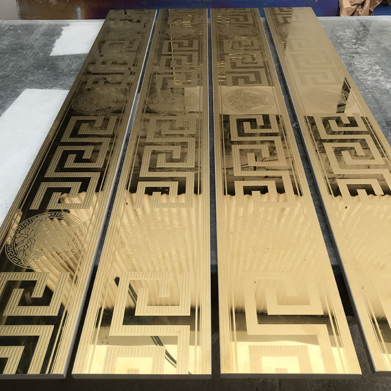 Custom european greek key pattern glazed polished indoor wall living room luxury gold decor ceramic border tile