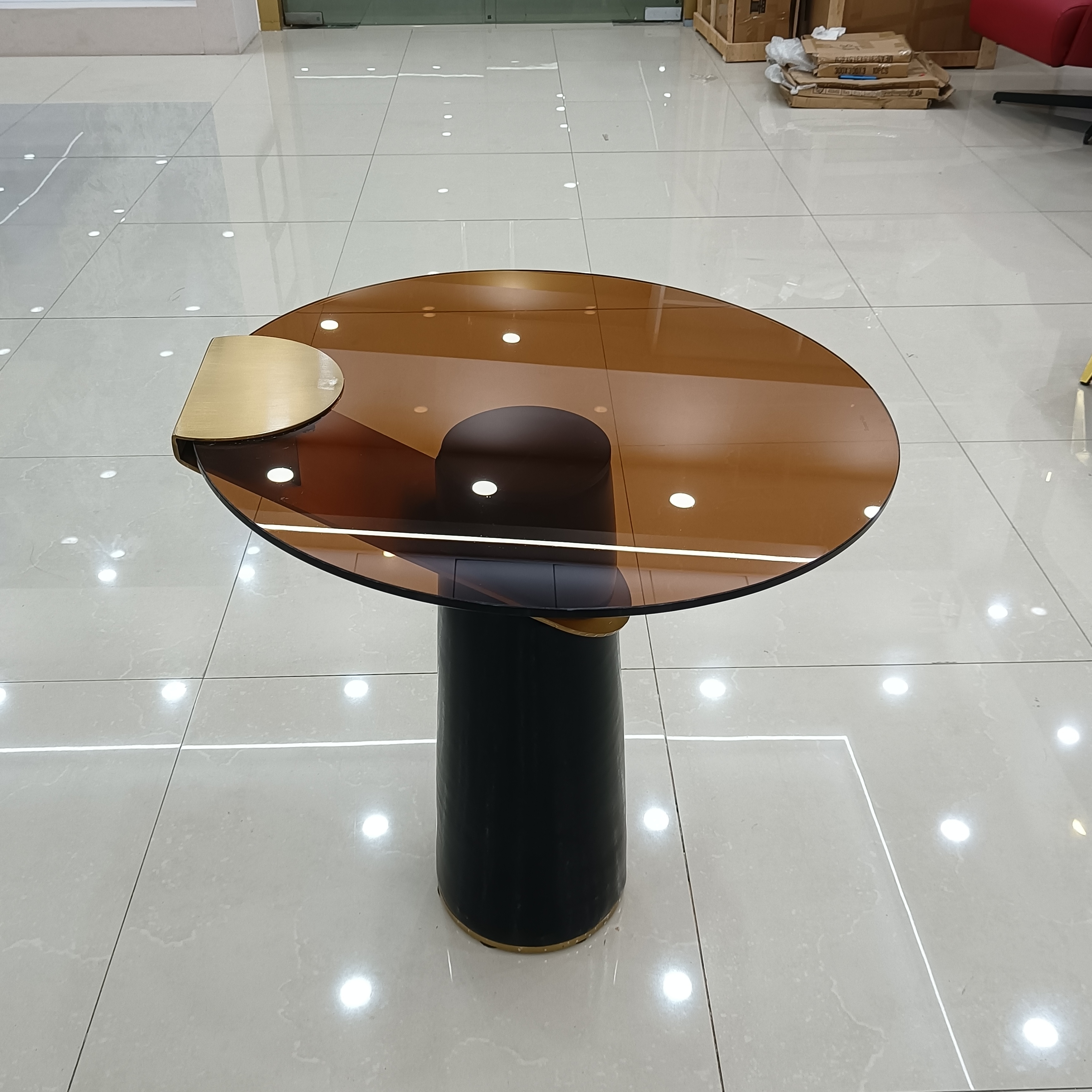 Springlegroup Brown golden hotel glass stainless steel frame luxury coffee table villa apartment nesting ethiopian coffee table