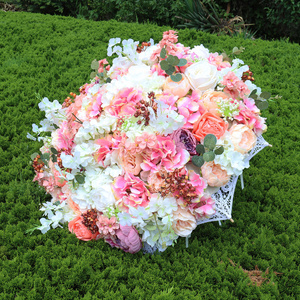 X34 Luxury Wedding Decoration Artificial Flower Umbrella Bridal Floral Customized Colorful Faux Flower Umbrella