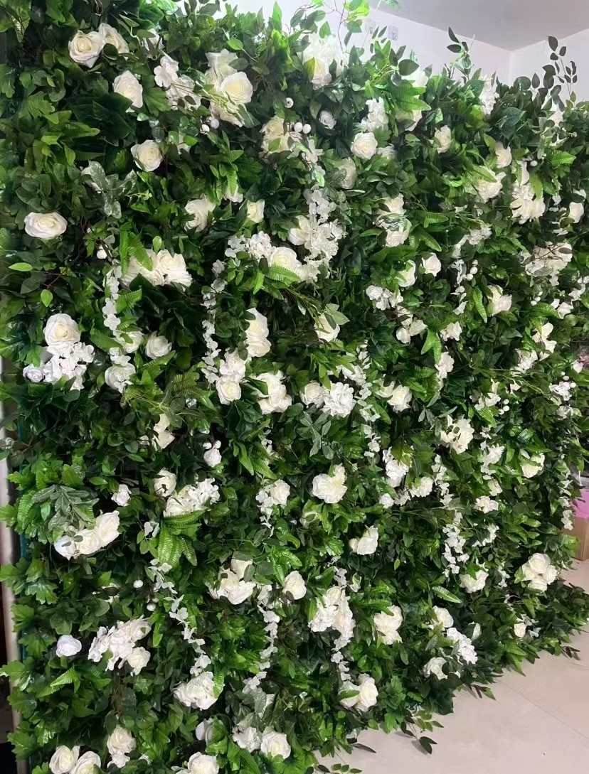 qq64  3D Artificial Flower Wall Green Leaves Wall  Decorative  Flower Wall For Wedding Home Decor