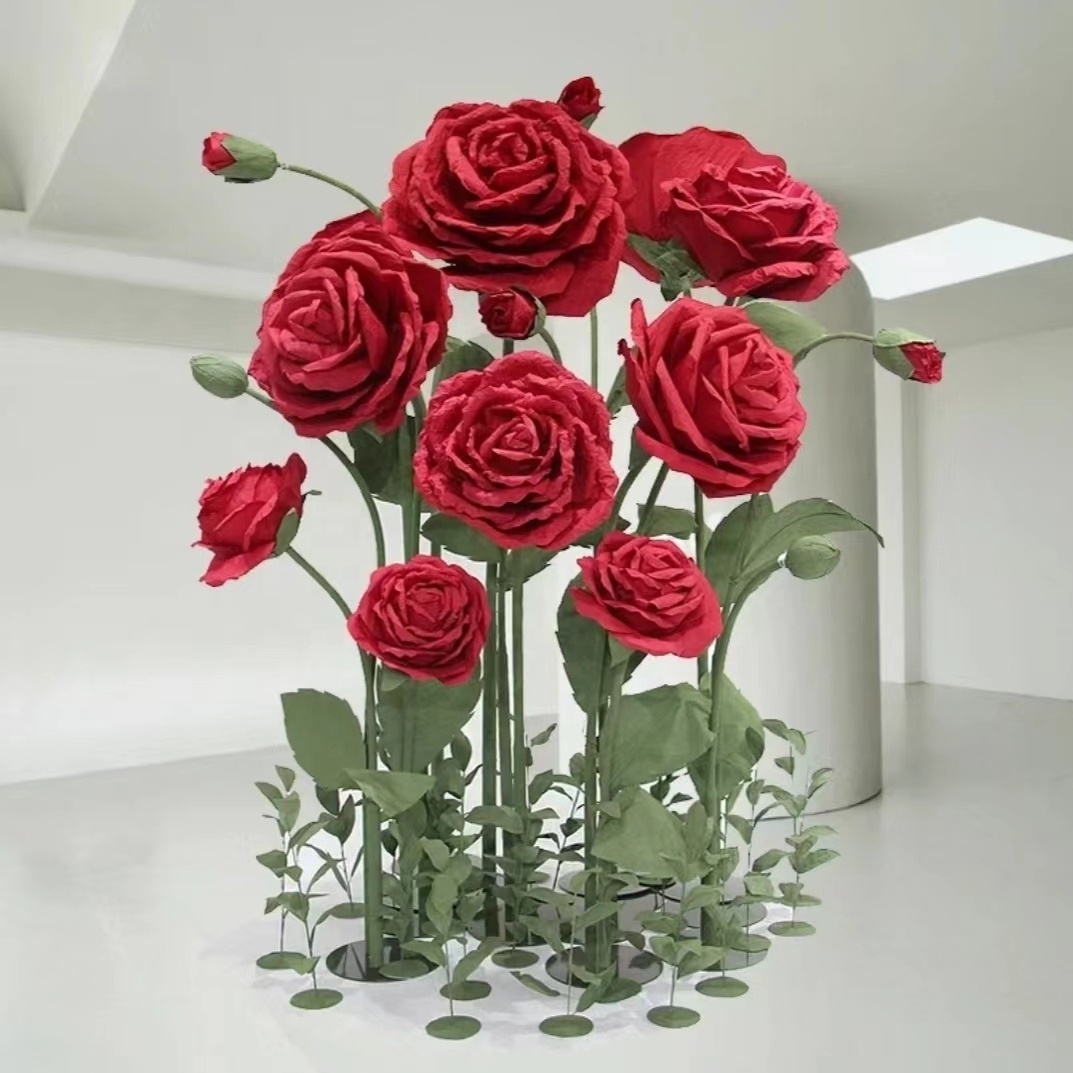 S001giant flowers decoration Giant Poppy Rose Artificial Flowers With Stem large paper flowers For Wedding Home Decoration