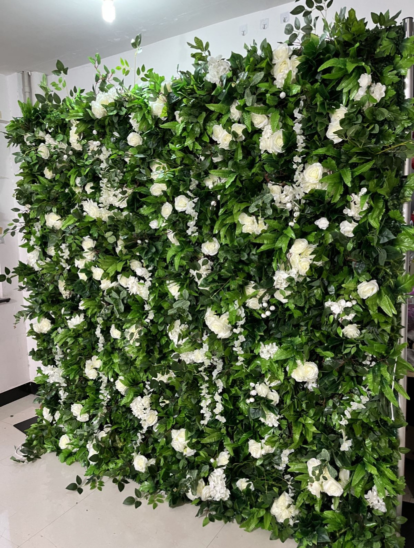 qq64  3D Artificial Flower Wall Green Leaves Wall  Decorative  Flower Wall For Wedding Home Decor