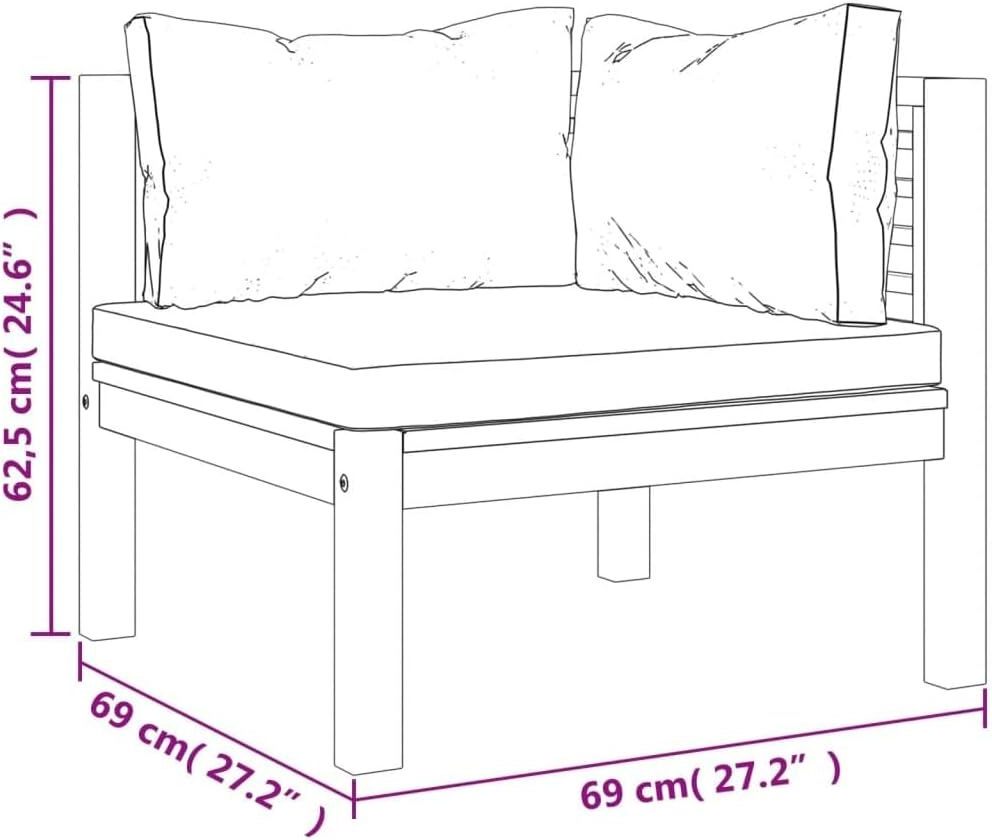 Outdoor Comfortable and Durable Solid Acacia Wood Sectional Corner Sofa with Cushion in Cream White for  Patio