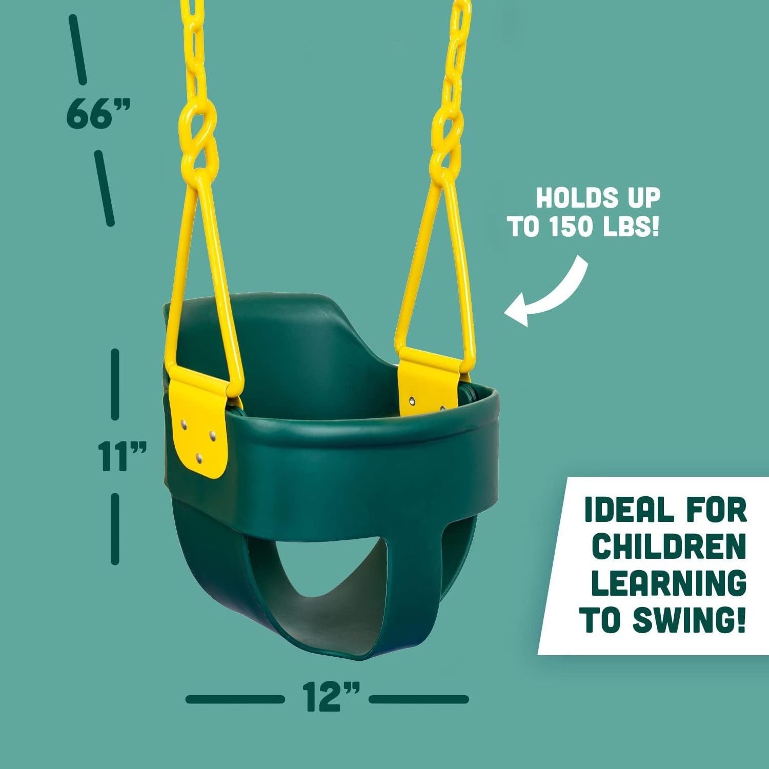 Green Plastic Coated Chain Swings High Back Full Bucket Toddler Swing Seat with Finger Grip