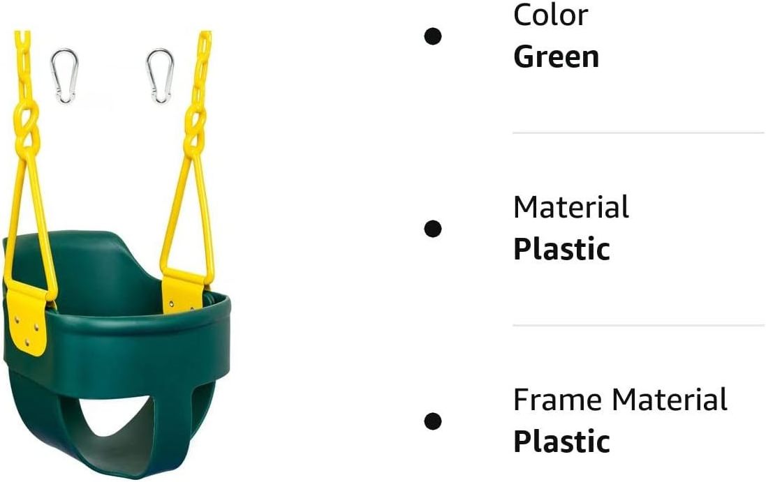 Green Plastic Coated Chain Swings High Back Full Bucket Toddler Swing Seat with Finger Grip