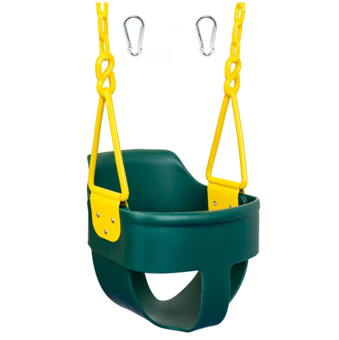 Green Plastic Coated Chain Swings High Back Full Bucket Toddler Swing Seat with Finger Grip