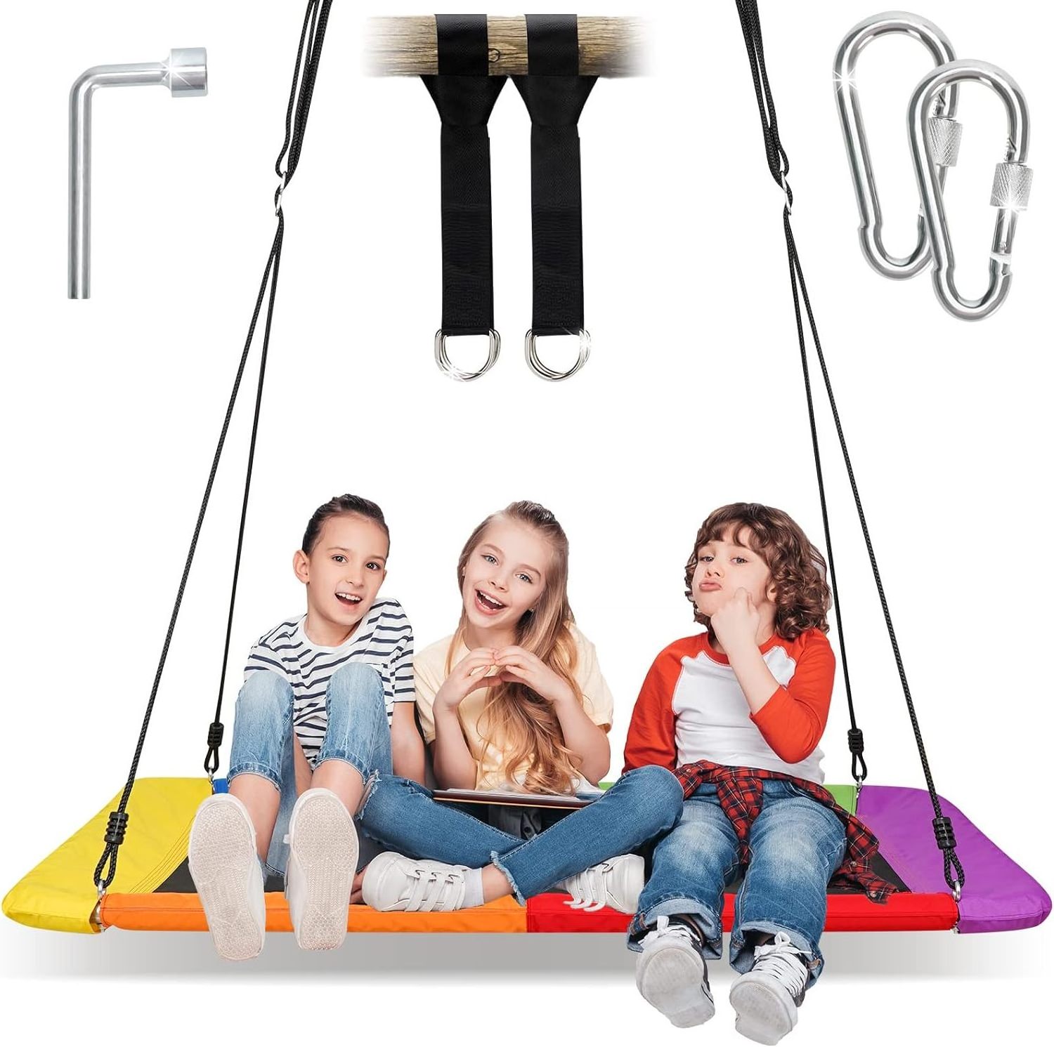 700 lbs Durable Steel Frame Giant Platform Flying Saucer Tree Swing for Kids Adults with 2 Hanging Straps for Backyard