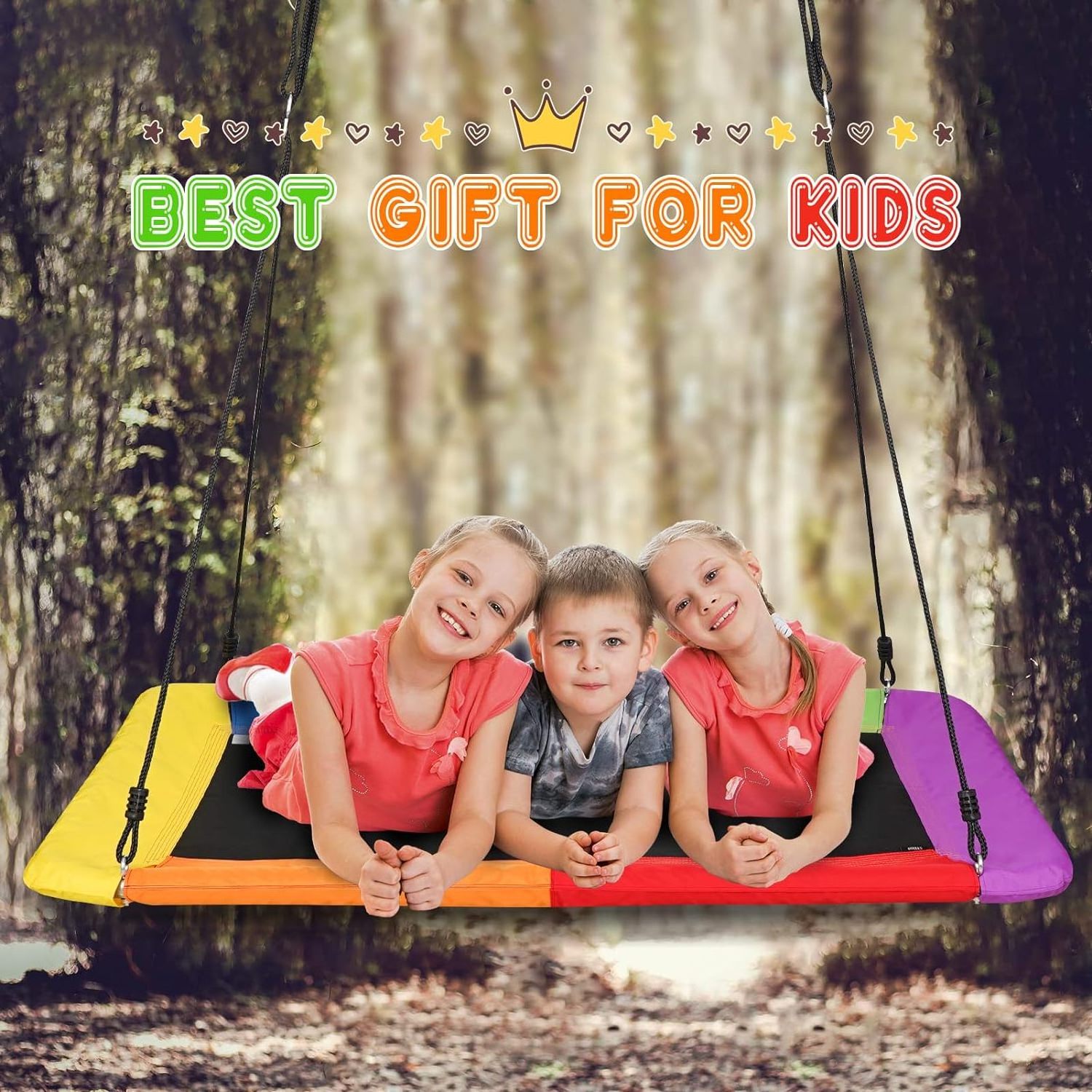 700 lbs Durable Steel Frame Giant Platform Flying Saucer Tree Swing for Kids Adults with 2 Hanging Straps for Backyard