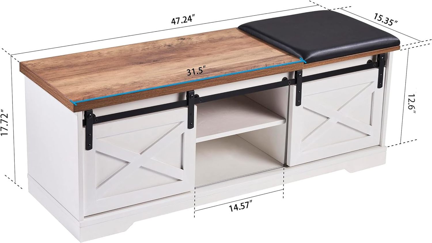 Shoe Rack Bench with Sliding Barn Doors and Shoe Storage  for Entryway