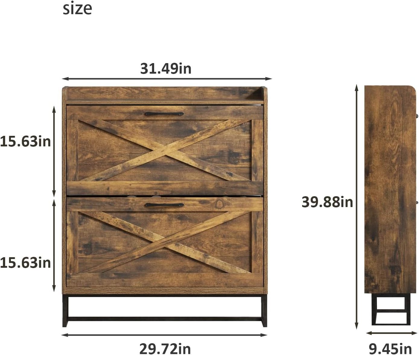 Freestanding  Entryway Shoe Organizer Rustic Brown Wood Narrow Shoe Rack Storage Cabinet with 2 Flip Drawers