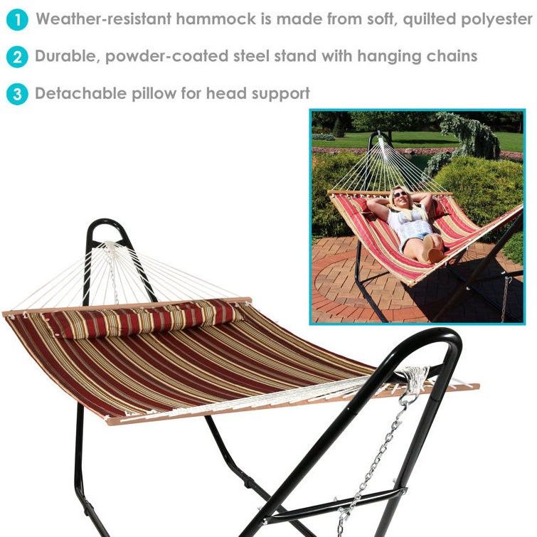 Outdoor Hanging Double Spreader Bar 2 Person Hammock with Stand