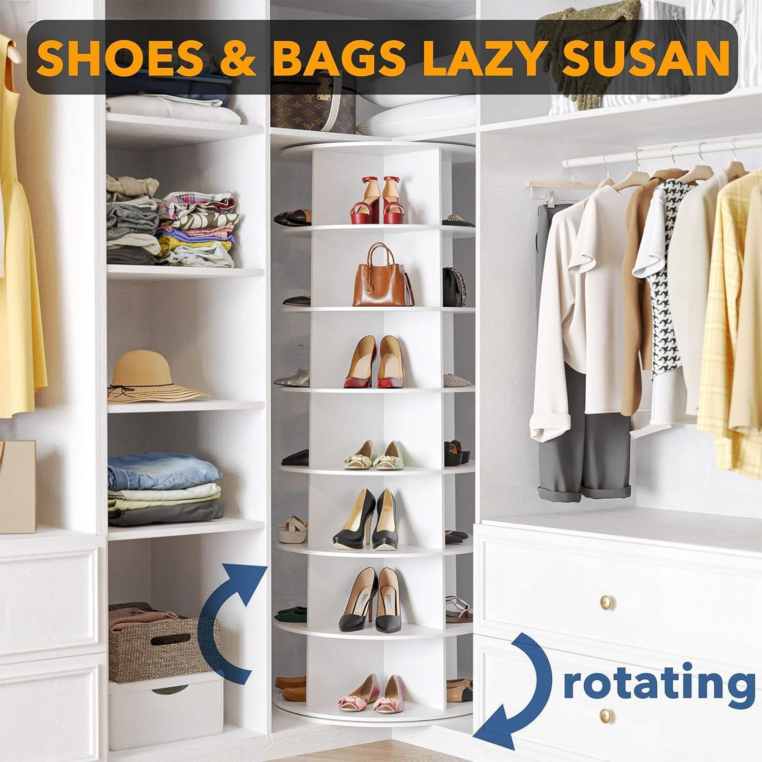 360 Rotate Shoes Closet Organization Spinning Shoe Display Lazy Susan White 7 Tier Rotating Shoe Rack Tower