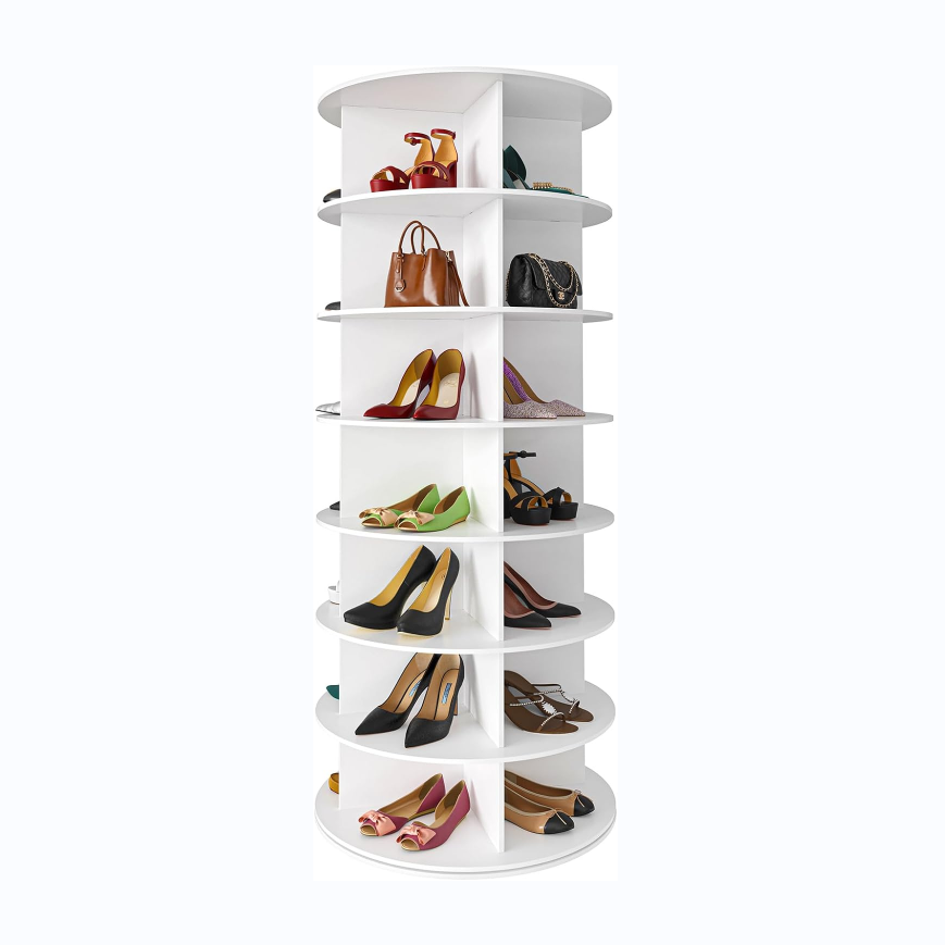 360 Rotate Shoes Closet Organization Spinning Shoe Display Lazy Susan White 7 Tier Rotating Shoe Rack Tower