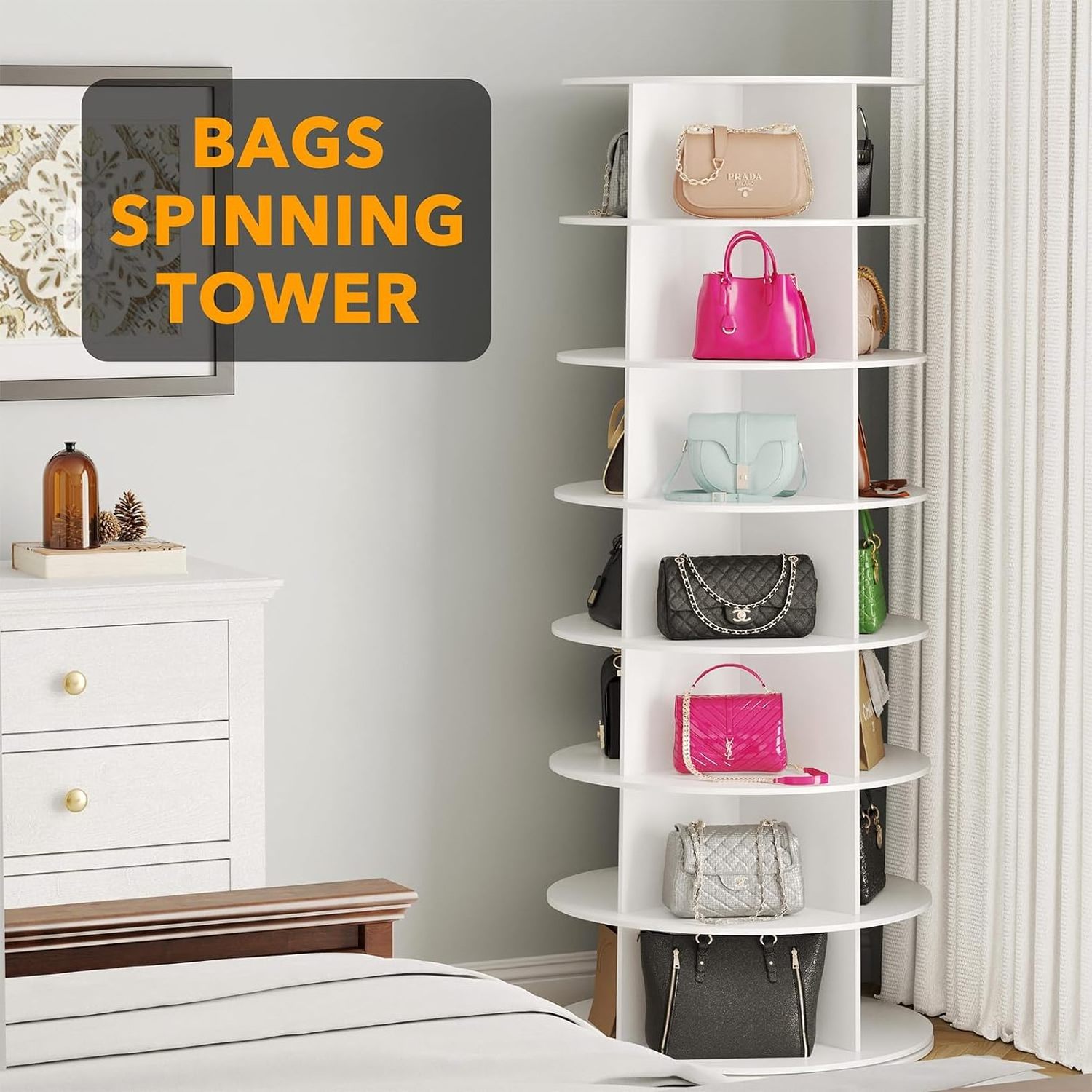 360 Rotate Shoes Closet Organization Spinning Shoe Display Lazy Susan White 7 Tier Rotating Shoe Rack Tower