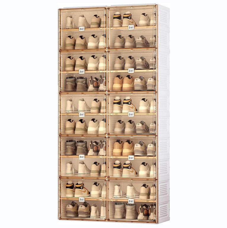 40 Pair 10 Tier Stackable Sneaker Storage Shoe Cabinet Portable Shoe Rack Organizer for Closet Entryway with Magnetic Clear Door