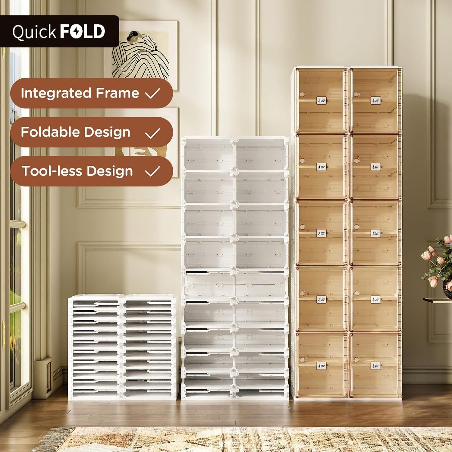 20 Pairs 10 Layers Portable Folding Shoe Rack Shoe Organizer Storage Box for Closet with Magnetic Clear Door