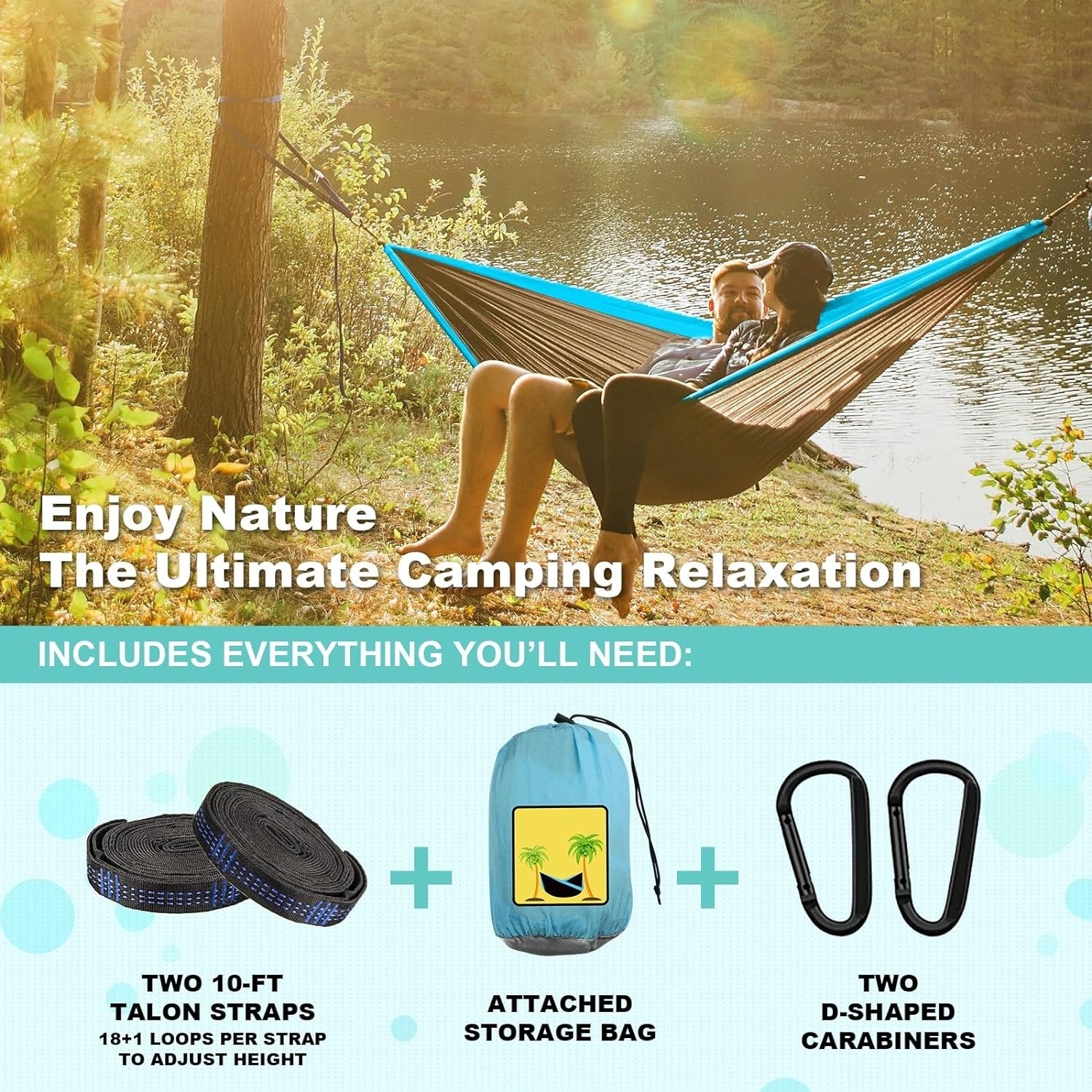 Camping Hammock Double and Single Portable Hammocks with 2 Tree Straps and Attached Carry Bag for and Beach and Camping