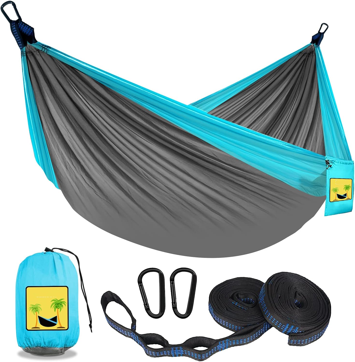 Camping Hammock Double and Single Portable Hammocks with 2 Tree Straps and Attached Carry Bag for and Beach and Camping