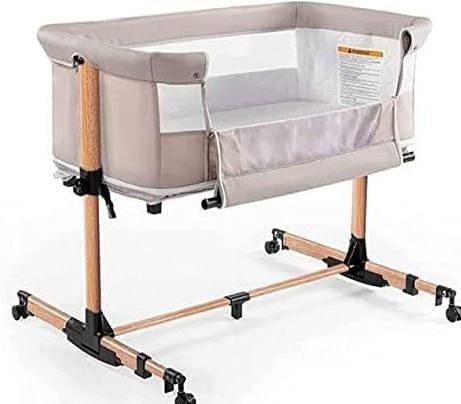 Beige Baby Cot Adjustable Portable 3 in 1 Baby Bassinet Bedside Crib for Infant Newborn