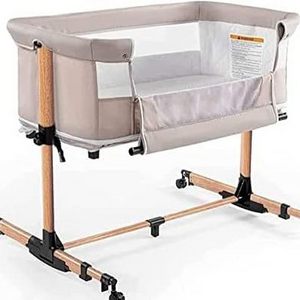 Beige Baby Cot Adjustable Portable 3 in 1 Baby Bassinet Bedside Crib for Infant Newborn