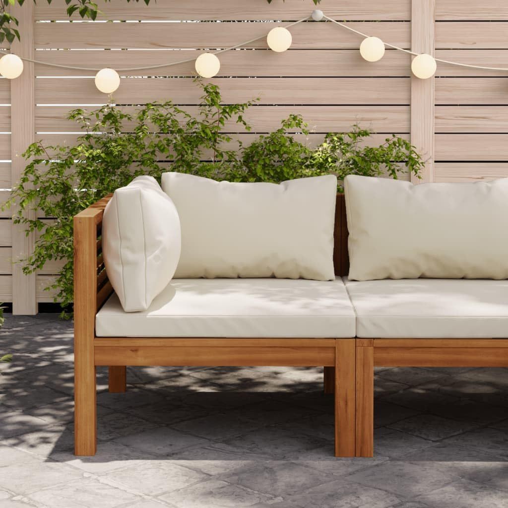 Outdoor Comfortable and Durable Solid Acacia Wood Sectional Corner Sofa with Cushion in Cream White for  Patio