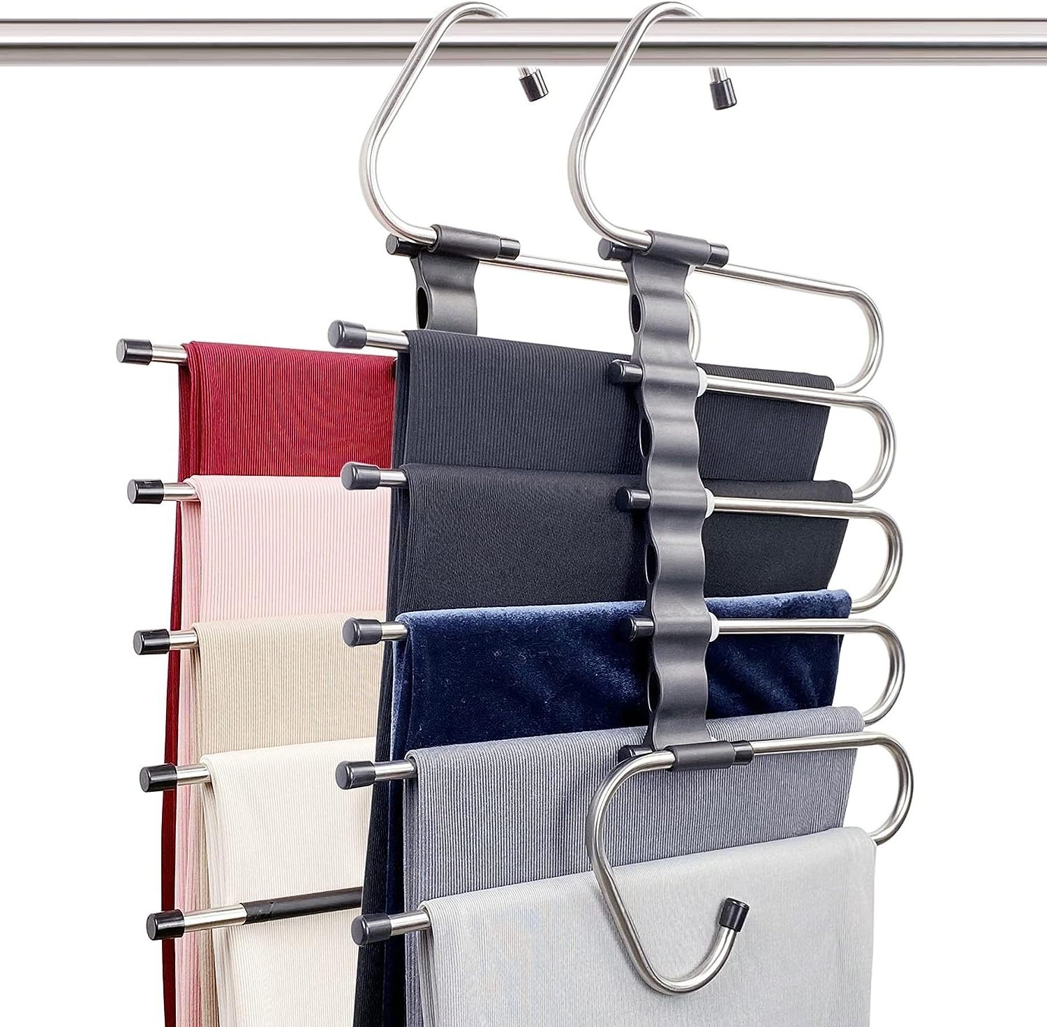 Magic Closet Multifunctional Hanging Pants Clothes Rack Organizer for Trousers Scarves Slack