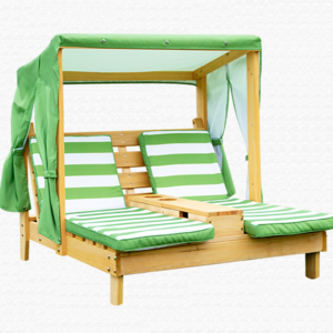 Child Backyard Furniture Sofa Beach Chair Outdoor Wooden Children Double Chaise Sun Lounge with Sun Canopy