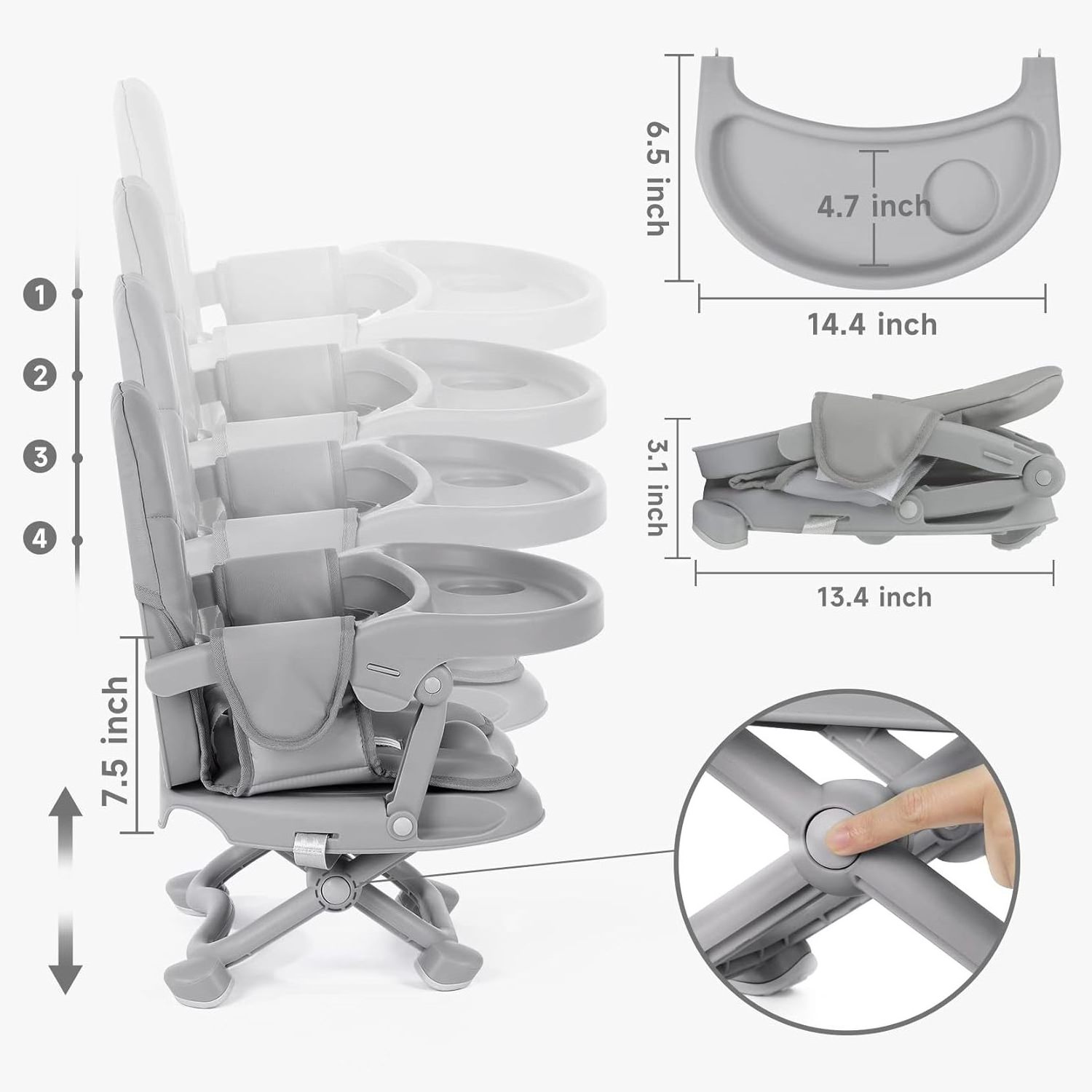 Gray Toddlers Folding Compact Portable Babies Booster Seat Kids Chairs High Chair for Dining Table