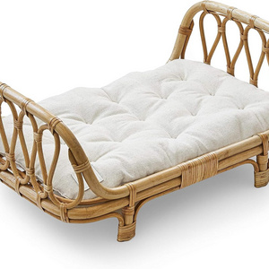 Handcrafted Wooden Dreamy Wicker Boho Infant Cradle Doll Crib Premium Rattan Baby Doll Bed with Mattress