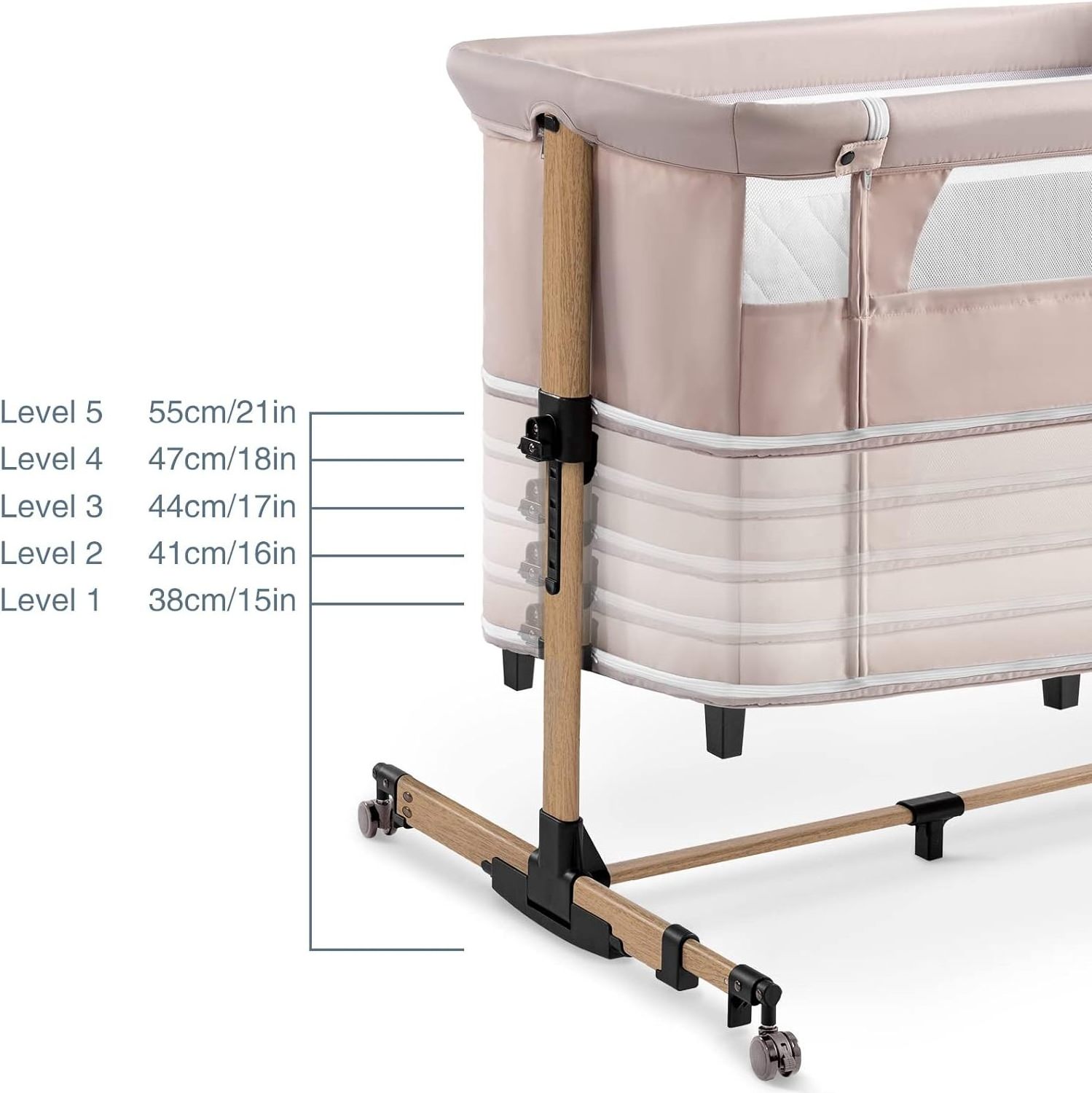 Beige Baby Cot Adjustable Portable 3 in 1 Baby Bassinet Bedside Crib for Infant Newborn