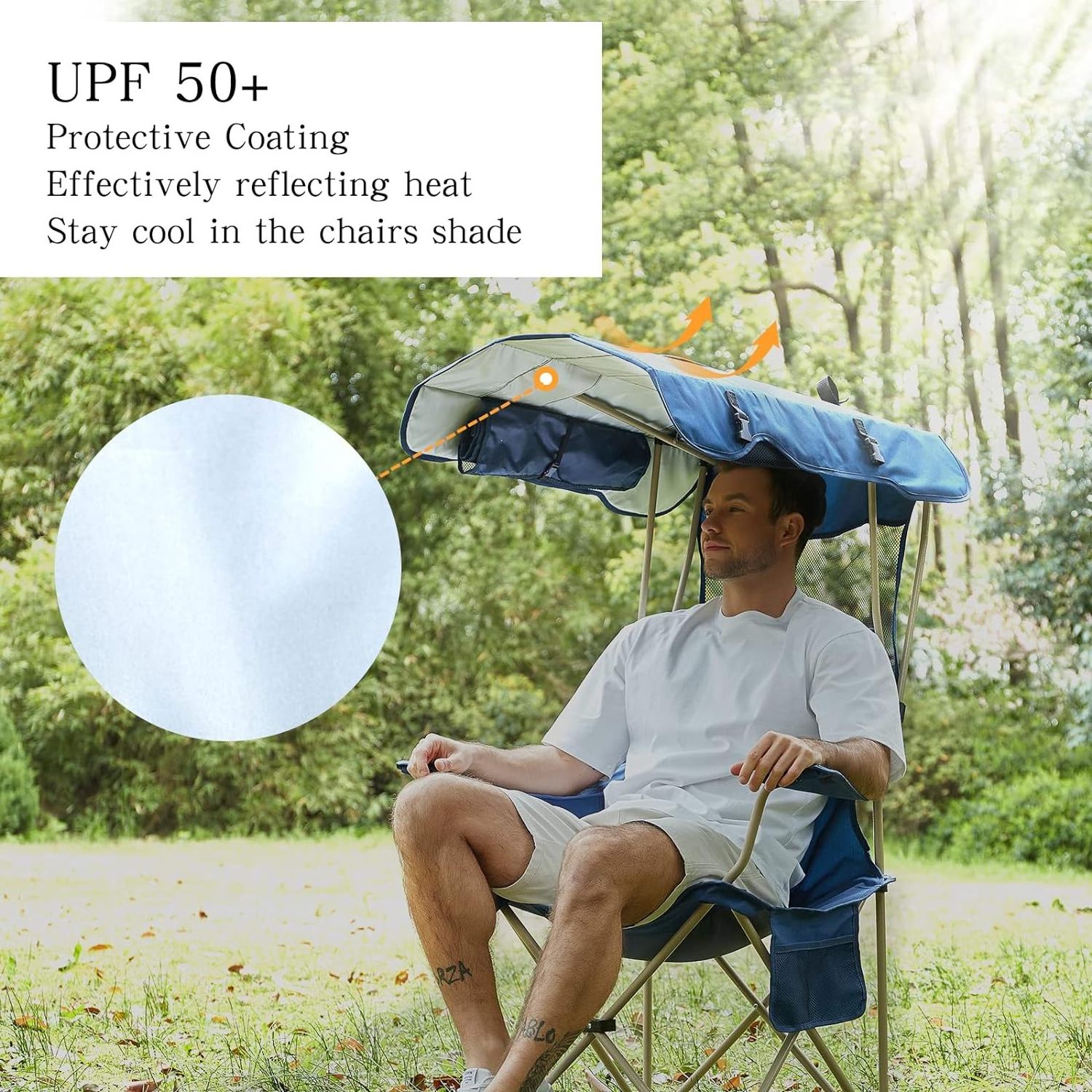 Blue Outdoor Sports Camp Chairs Portable Folding Soccer Camping Beach Chair with Canopy Sun Shade Cup Holder for Adults