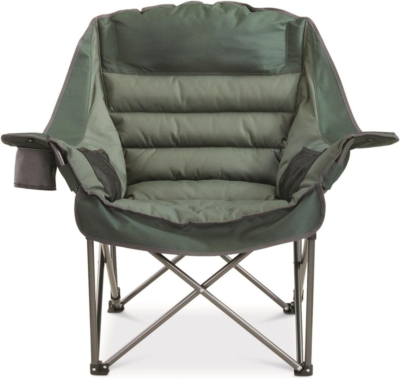 Portable Folding Large Camp Lounge Chairs Green Outdoor Oversized Padded Camping Chair for Adults Men with Cup Holder