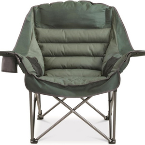 Portable Folding Large Camp Lounge Chairs Green Outdoor Oversized Padded Camping Chair for Adults Men with Cup Holder