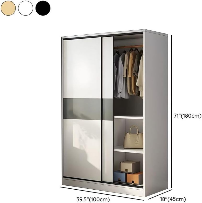 Wooden Minimalist Modern Functional Bedroom Clothes Cabinet with Shelves and Clothing Rods for Bedroom Storage