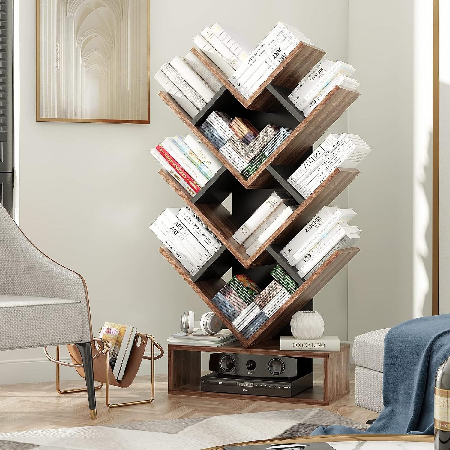 Arts wish Tree Free Standing Floor  Standing 5-Shelf Bookshelf for Living Room Home Office Bedroom