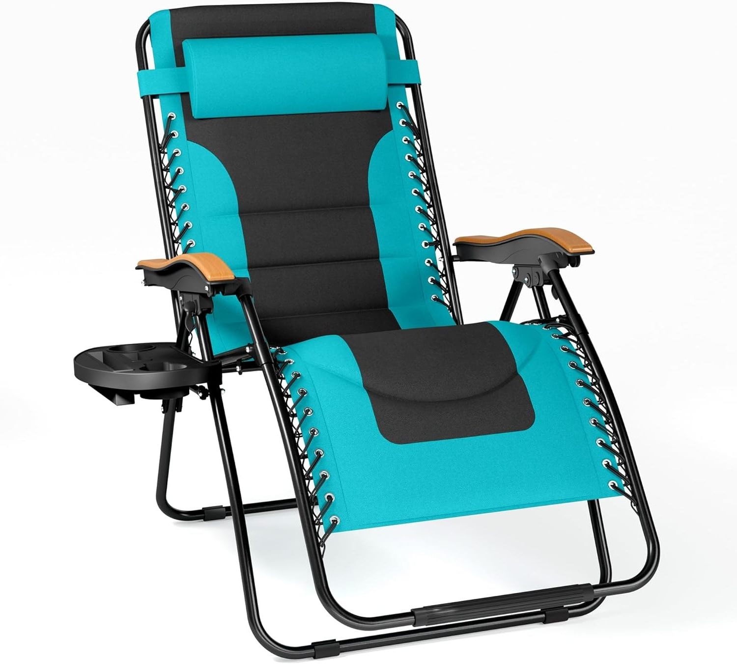 Support 400 LBS Foldable Patio Recliner Oversized Lounger Padded Zero Gravity Chair with Cup Holder