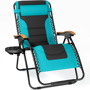 Support 400 LBS Foldable Patio Recliner Oversized Lounger Padded Zero Gravity Chair with Cup Holder