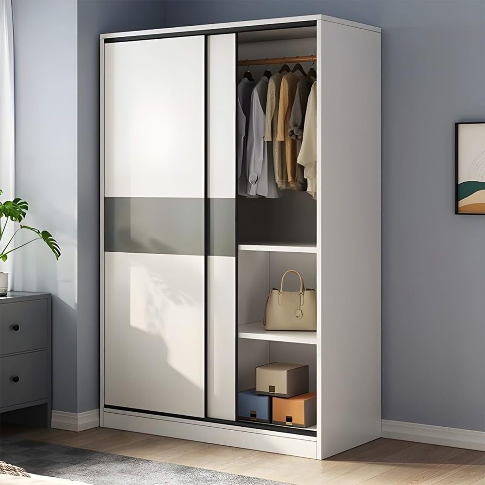 Wooden Minimalist Modern Functional Bedroom Clothes Cabinet with Shelves and Clothing Rods for Bedroom Storage