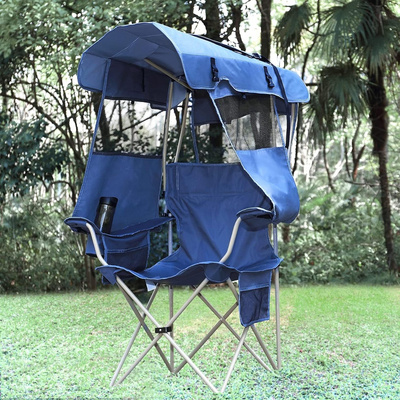 Blue Outdoor Sports Camp Chairs Portable Folding Soccer Camping Beach Chair with Canopy Sun Shade Cup Holder for Adults