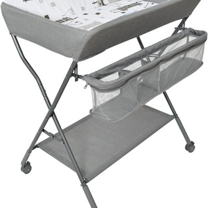 Portable Nursery Organizer Stand Newborn Infant Changing Table Gray Foldable Diaper Dresser Station