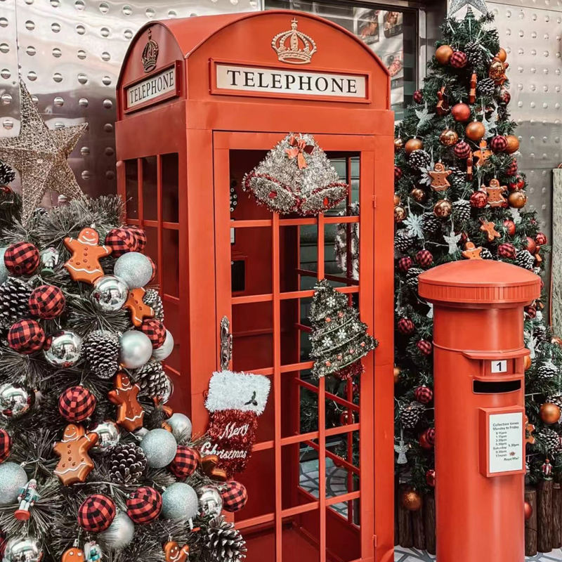 OEM  London Telephone Booth Antique Pink Floral Telephone Booth Wedding Decor Outdoor Telephone Booth with Artificial flower